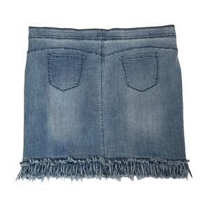 Denim Pencil Skirt Women's XL Frayed Hem Stretch Compression Country Whimsy